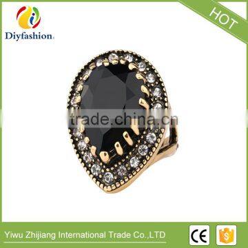 Big Water Drops black Ring For Women Plating Gold Mosaic CZ Zircon Turkey Jewelry Vintage Wedding Fine RING