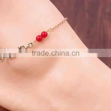 Gold Tone Red Lucky Beads Love Letter Ankle Chain Sexy Foot Chain Anklets