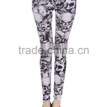 sexy black white skull head printed skinny high elastic leggings pants