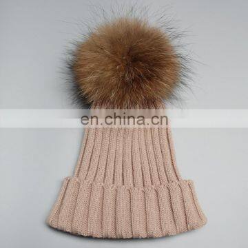 High quality girl women winter fur pompom hats for lady fashion wholesale