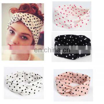 Retro Hair Accessory Turban Knotted Dot Print Headband