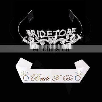 wedding bridal shower supplies decorative alloy crown white satin sash bride to be set