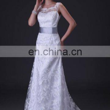 Grace Karin Sleeveless Off- Shoulder Long White Lace Wedding Dress CL3821 photo-3