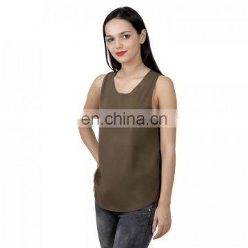 Solid Brown Sleeveless Top for Girls photo-3