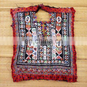 vintage mirror work and embroidery patch - Vintage Handmade Banjara Thread Work Yoke Neck Patch