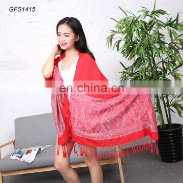 2017 Fashion top selling soft yiwu factory jacquard design red paisley shawl