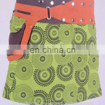 Black Dot Exotic Print in Avocado Green Gypsy Wrap Around Skirt With Belt HHCS 112 A