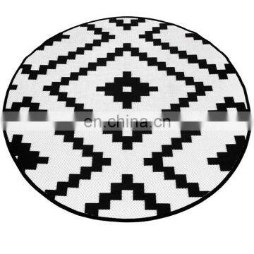 Black And White 7x7' Round Reversible Polypropylene Outdoor Rug Patio/Deck Camper Beach Mat/Reversible Picnic Carpet RV Mats photo-3