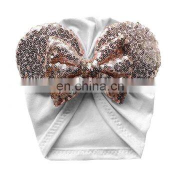 Baby Cotton Toddler Tabbit Ear Hat Kids Set Big Glitter Bow Soft Cute Knot Nursery Beanie Hat Wholesale Girls photo-5