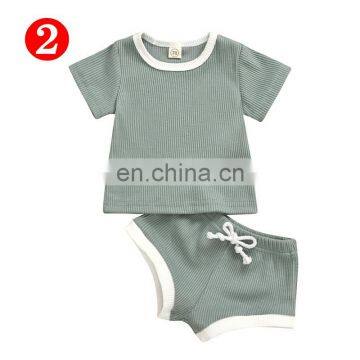 RST Short Sleeve Tops T-shirt + Shorts Pants Set Ribbed Solid Outfits Baby Boys' Clothing Sets Kids Clothing photo-5