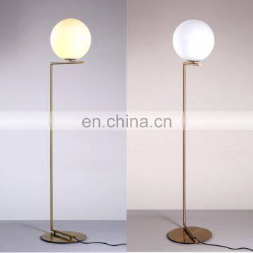 Modern White Glass Globe Shade Floor Lamp Golden Standing Lamp For Bedroom Living Room Home Lighting