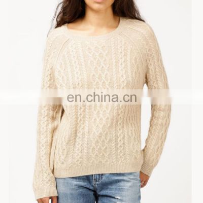 Light Color Latest Design Ladies Wool Cable Knit Sweater