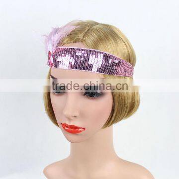 Wholesale Cheap Flapper Sequin Hairband With Feather Hair Headband For Dancing/Halloween photo-2