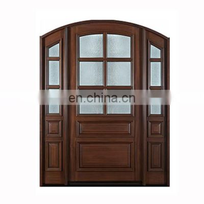 cheap french mahogany natural wood double front doors arched wood entry doors with glass