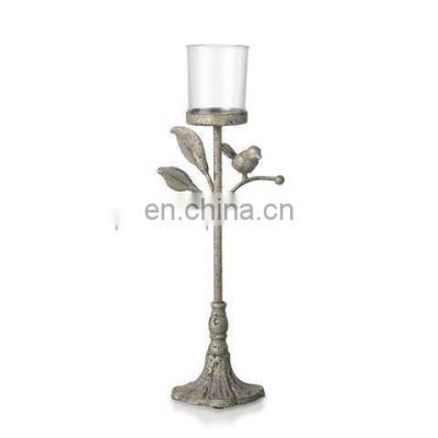 leaf design glass cylinder candle stand