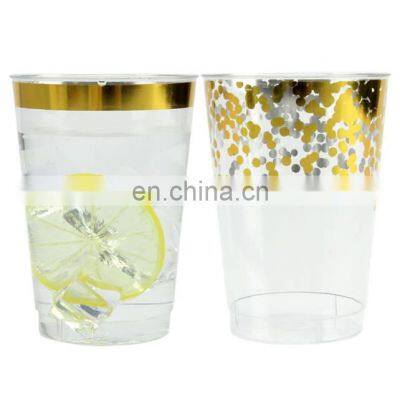 Gold Silver Rimmed Clear Hard Plastic Cup, Fancy Disposable Plastic Party Wedding Tumbler Cups photo-2
