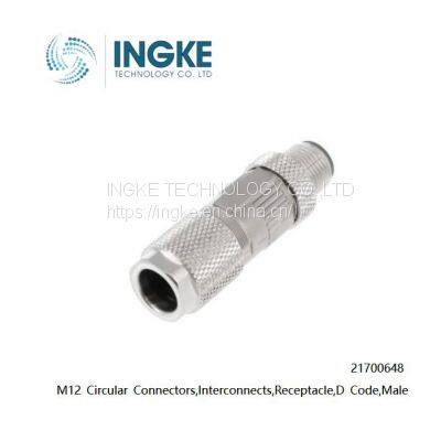 IP67,21700648,INGKE,M12 Circular Connectors,Interconnects,Receptacle,4 Positions,D Code,Male