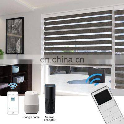 Day And Night Dual Layer Wifi Remote Control Electric Motorized Smart Window Zebra Roller Blind Shade