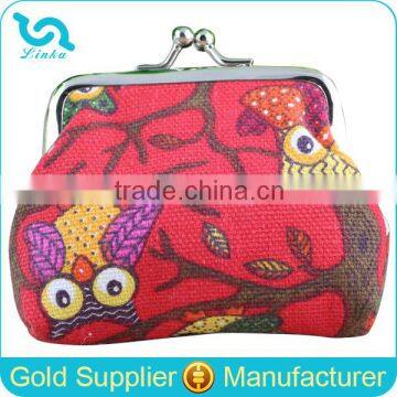 Stock Wholesale Vintage Owl Printing 6 Colors Canvas Snap Lock Owl Coin Purse