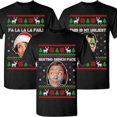 Personalized Ugly Christmas Funny Face Monogrammed Sweathirt & T-Shirt - Custom Graphic Tee in Multiple Colors - Add Your Text and Photo