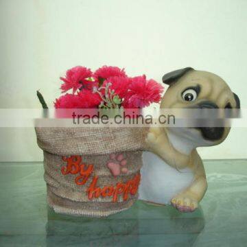 Polyresin garden dog statue flower planter