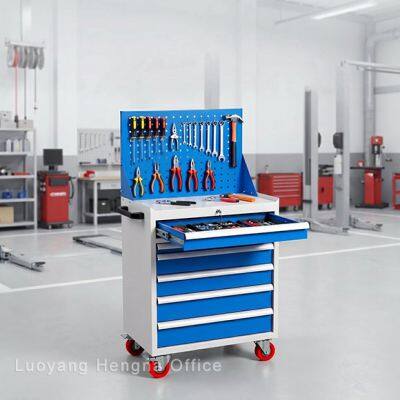 Мобильная тележка для инструментов с съемной доской с штырями, центральным замком, бесшумными колесиками, регулируемым полкой и шкафом - Производитель стальных тележек