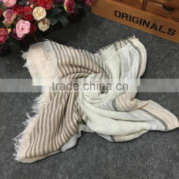 Latest Design Korean Fashion Cotton Linen Striped Fringe Tassel Scarf