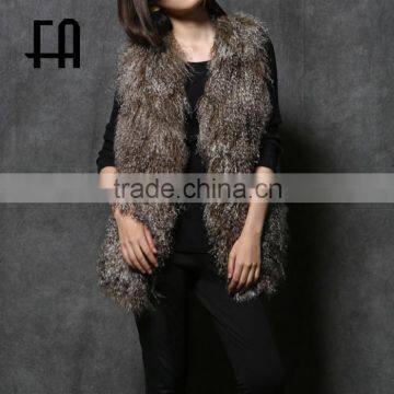 Factory Wholesale Fashion Two Tone Real Lamb Fur Vest photo-2