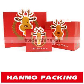 cute deer design coated paper gift bag with handle customized