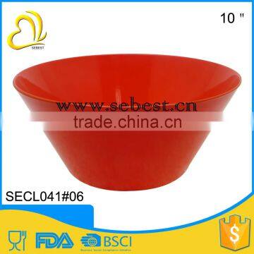 Factory wholesale 10" red round shape melamine salad bowl plastic