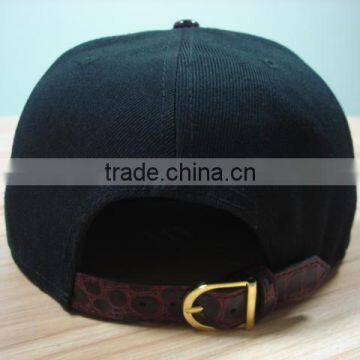 acrylic crown and Alligator leather brim metal logo strapback snapback cap 6 panel baseball cap