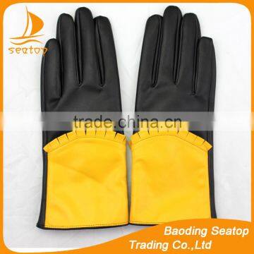 2016 PU leather glove fashion party dress black PU leather glove