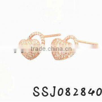 plating rose gold heart-shaped small zircon silver earring