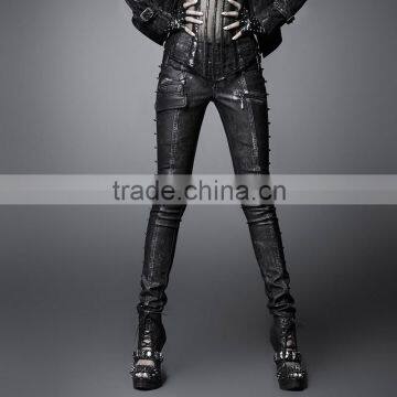 K-170 Punk Rave Sexy Womens Special Black And Copper Genuine Leather Pants