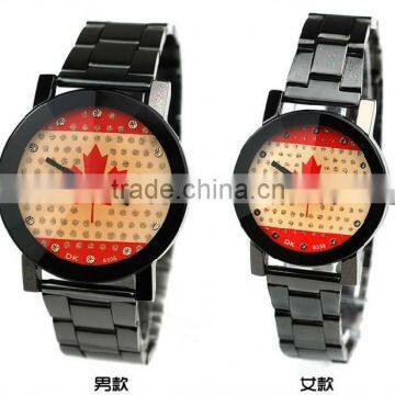 Customized country flag couple watch for Canada Gun-black alloy quartz pair couple watch