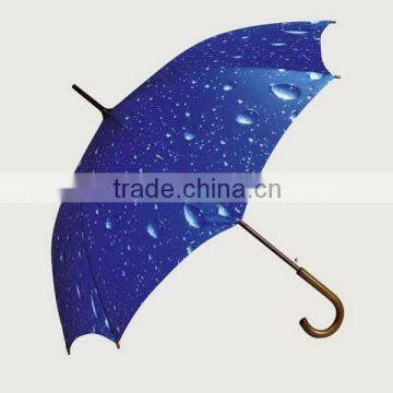 10mm metal pole wooden crook handle straight heat transfer printed umbrella