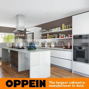 Oppein Acrylic and Unique Spain Sintered Rock Modern White Kitchen Cabinet photo-2