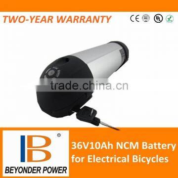 CE, RoHS approved high power bottle lithium battery, 36V10ah for electrical bicycles and scooters, assembly via 18650 cells