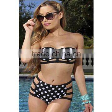 Black navy star print Split Swimwear