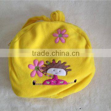 High quality yellow embroidered children's microfleece blanket with backpack 75x100cm