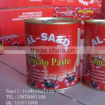 Double concentrated canned tomato paste 28-30%,850g*12tins