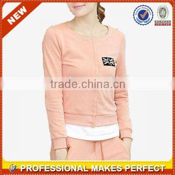 NEW ladies fashion plain hoodies ladies cotton zipper sweatshirt no hoods(YCH-B0057)