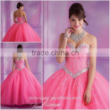 Hot Selling Western style sleeveless hot Pink Beaded classic victorian ball gowns CYQ-015