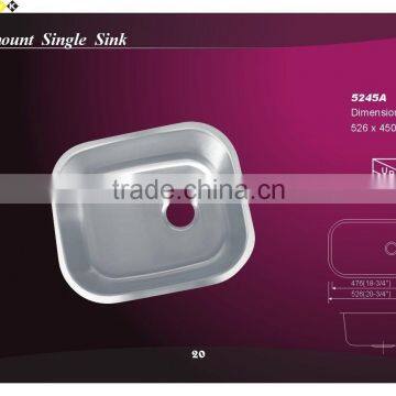 Popular stamped sink XHHL 5245A single bowl stainless steel kitchen sink