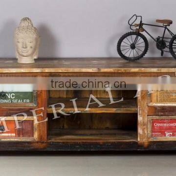 ANTIQUE RECYCLE WOOD TV CABINET WITH 4 DRAWERS,