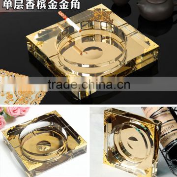 Custom crystal ashtray with golden decoration