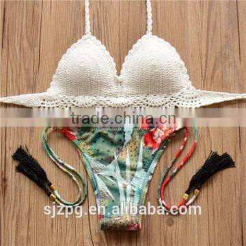 White crochet bikinis swimwear, new design women sexy crochet knitted bikini