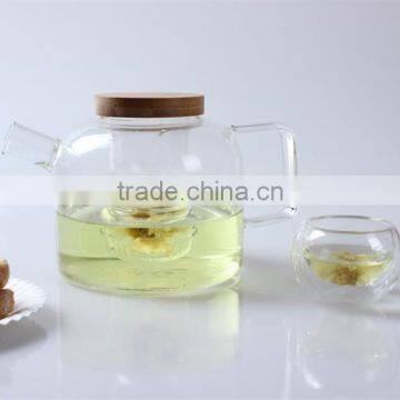 750ml China Supplier Heat Resistant Clear Borosilicate Double Wall Cup Glass Teapot With Bamboo Lid And Infuser
