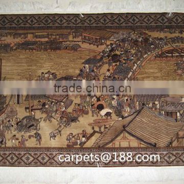 chinese traditional famous drawing handmade silk antique tapestry collectiong old rug xing ming shang he picture silk tapesrty