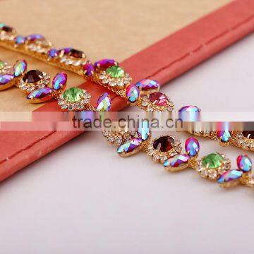 Fancy Shaped Flower Design Colorful Shining Crystal Decorative Rhinestone Chain